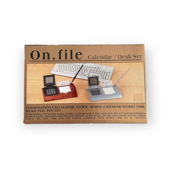 ON.FILE Brown Wood Desk Set Calendar Notepad Cards Holder Office Set - Picture 3 of 3